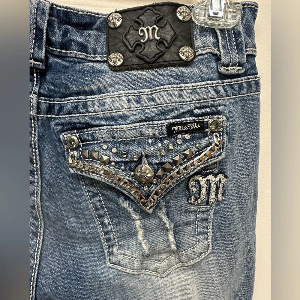 Miss Me Easy Boot Cut Blue Jeans Women’s 29 Embellished Pockets Denim Y2K